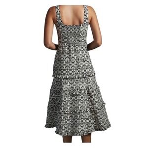 Anthropologie Women's The Blythe Square-Neck Tiered Dress White Artsy size M